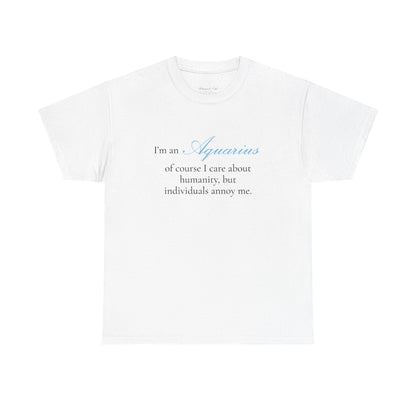 T-shirt oversize blanc Verseau, imprimé « I'm an Aquarius, of course »
