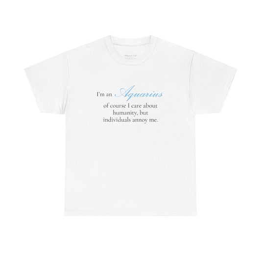 T-shirt oversize blanc Verseau, imprimé « I'm an Aquarius, of course »